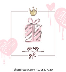 Valentine day love beautiful background.  Gift card design. Hand drawn vector  elements for fashion print, poster, sale banner, invitation. 