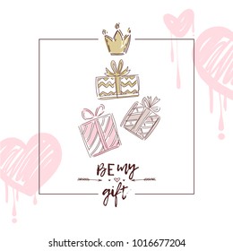 Valentine day love beautiful background.  Gift card design. Hand drawn vector  elements for fashion print, poster, sale banner, invitation. 
