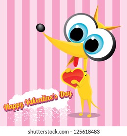 valentine day love beautiful card.  vector cute cartoon puppy holding heart.  love concept illustration.