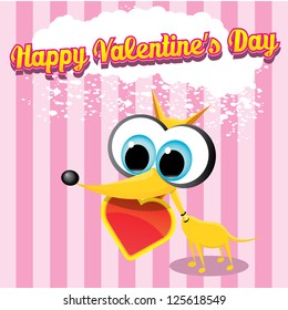 valentine day love beautiful card.  vector cute cartoon puppy holding heart.  love concept illustration.