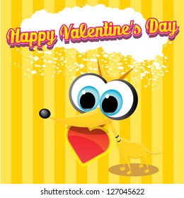 valentine day love beautiful card. vector cute cartoon puppy holding heart. love concept illustration.