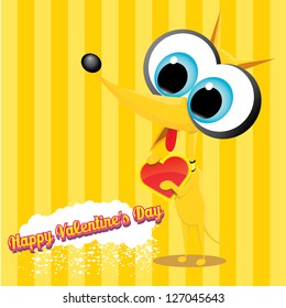 valentine day love beautiful card. vector cute cartoon puppy holding heart. love concept illustration.