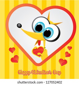 valentine day love beautiful card. vector cute cartoon puppy holding heart. love concept illustration.