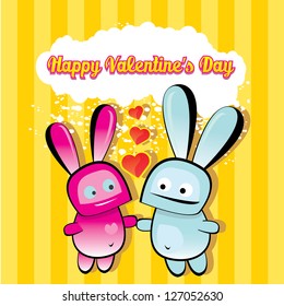 valentine day love beautiful card. vector cute cartoon couple bunny. love concept illustration