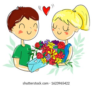 Valentine day love beautiful. Heart. Cute design card for Happy Valentine's Day. Girl and boy couple.Vector