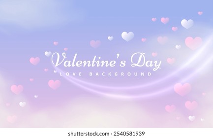 Valentine Day Love Blurred Background. Heart gradient and 3D vector cloud. Abstract Happy Valentine's Day banner. Greeting card. Candy colors wedding banner. Valentine's day background of heart shape