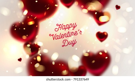 Valentine Day love design | Blurred red hearts with calligraphic elements for posters, placards, invitations and cards | Vector illustration