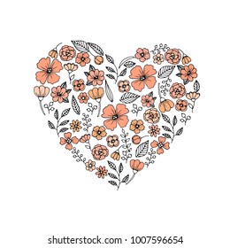 Valentine Day Love Hearts Sketchy Doodles Design Elements on white Paper Background- Vector Illustration