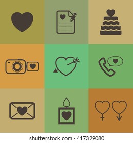 Valentine day love icons set.