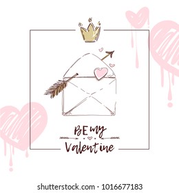Valentine day love letter beautiful background.  Hand drawn vector design elements for fashion print, poster, sale banner, greeting card, invitation. 