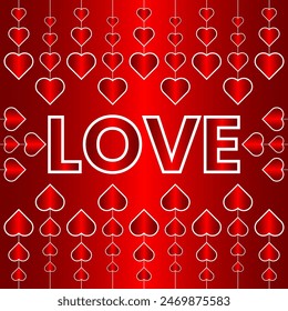 Valentine day love poster or banner vector template design with 3D shiny heart sign symbol and text love on red color background for wedding anniversary girlfriend boyfriend or  husband wife love card