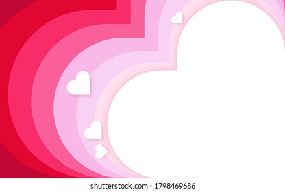 Valentine day love red and pink color romantic heart paper frame style vector background
