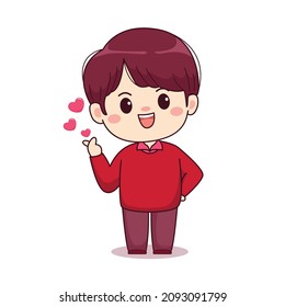 Valentine day love sign cute boy kawaii chibi character design