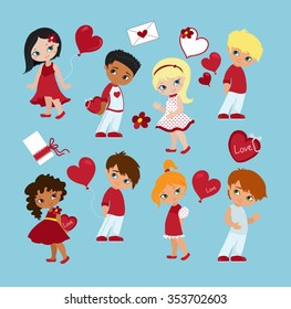 Valentine day. Loving boy and girl. Cute cartoon vector illustration.