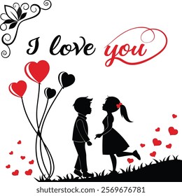 Valentine day, loving couple vector Silhouette