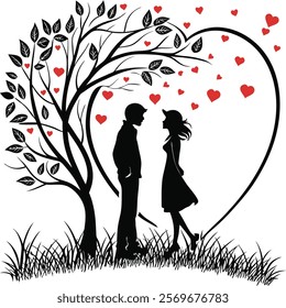 Valentine day, loving couple vector Silhouette