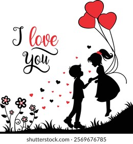 Valentine day, loving couple vector Silhouette