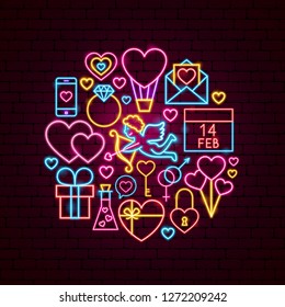 Valentine Day Neon Concept. Vector Illustration of Love Promotion.