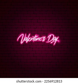 Valentine Day Neon Label. Vector Illustration of Typography Love Holiday Phrase. Glowing Led Lamp.
