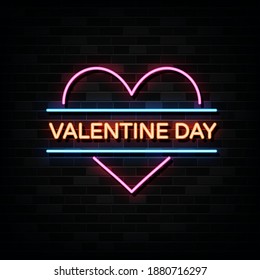 Valentine Day Neon Signs Vector. Design Template Neon Style