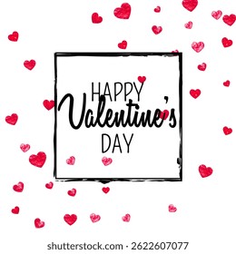 Valentine Day Offer. Abstract Voucher For Birthday. Grunge Frame. Rose Art Splatter. February Illustration For Woman. Pink Special Concept. Red Valentine Day Offer.