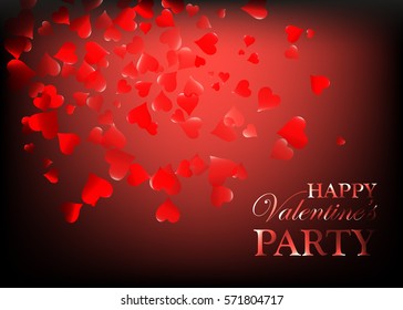Valentine day party design card banner with hearts. Happy Valentine's Night. Vector happy valentine love poster illustration. Party celebration card