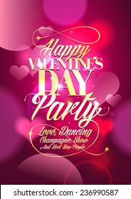 Valentine day party design with pink bokeh hearts backdrop.