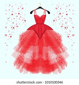  Valentine day party dress with fancy heart decor.Fashion illustration