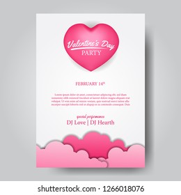 Valentine day party poster template with 3D hearth shape. Vector illustration