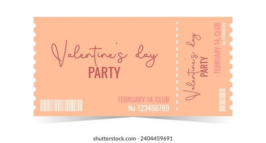 Valentine Day party ticket festive template layout. Vector illustration.