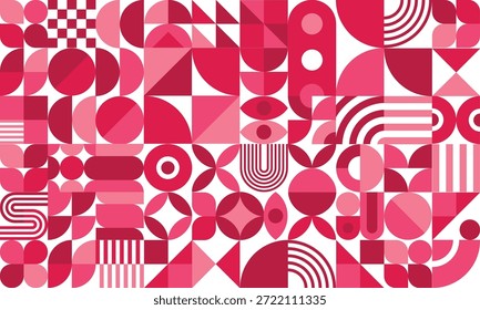 Dia dos namorados padrão de fundo de formas geométricas abstratas para férias do amor, vetor bg. Plano de fundo padrão de dia dos namorados do padrão de forma geométrica do coração com elementos abstratos rosa e vermelho