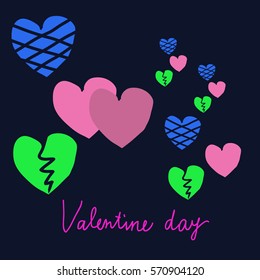 Valentine day pattern, hearts, text.