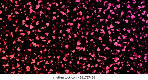 Valentine Day pink hearts confetti petals falling vector background. Heart texture pattern.