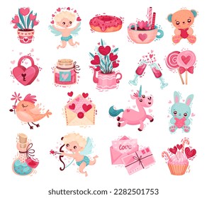 Valentine Day Pink Object and Symbols Big Vector Set