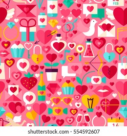 Valentine Day Pink Seamless Pattern. Flat Design Vector Tile Background. Love Holiday.
