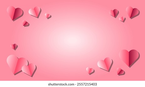 Valentine day pink vector background with heart shape in paper craft style. Suitable for poster, banner, web, presentation, invitation card, advertising