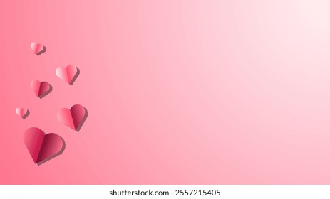 Valentine day pink vector background with heart shape in paper craft style. Suitable for poster, banner, web, presentation, invitation card, advertising