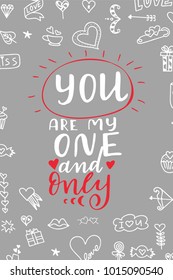 Valentine Day poster. Hand drawn poster or card. Love messages. handwritten calligraphy tex. Vector illustration.