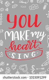 Valentine Day poster. Hand drawn poster or card. Love messages. handwritten calligraphy tex. Vector illustration.
