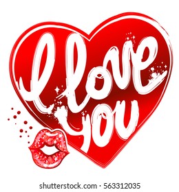 Valentine day poster. Holidays romantic card in red and white colors for t shirt, wallpaper, card, girls. Love background