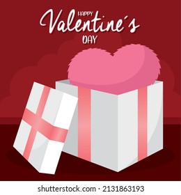 Valentine day poster Open present box with heart shape Vector illustration