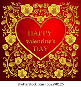 valentine day, red background with Rose , Paper art and craft style.