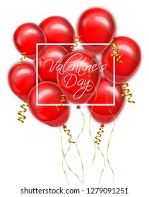 Valentine day red balloons card Vector realistic. Romantic party invitattion. detailed 3d balloons