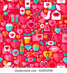 Valentine Day Red Seamless Pattern. Flat Design Vector Tile Background. Love Holiday.