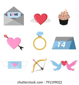 Valentine Day Related Objects Vector Illustration Graphic Design Set