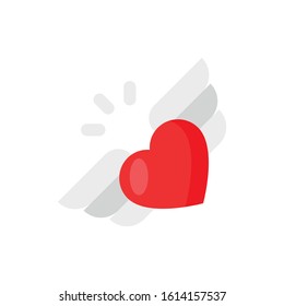 valentine day related romance heart with wings vector in flat design