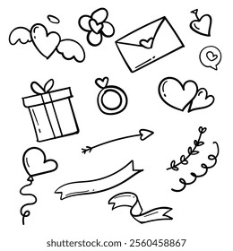 Valentine day romantic doodle cartoon set design