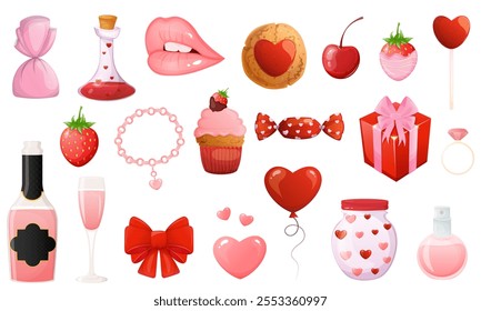 Día de San Valentín Elementos románticos conjunto de dibujos animados