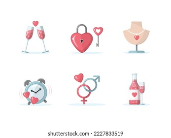 Valentine day romantic items and concepts set