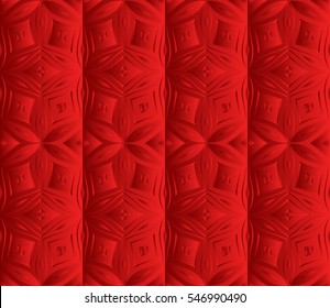 Valentine Day romantic vector geometric background. Floral ornament. Rose color. Bas-relief effect